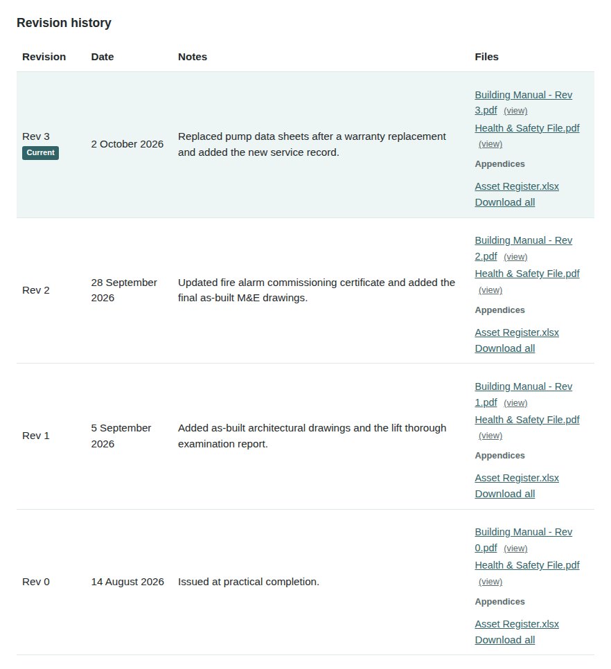 Full revision history – Go Building Manuals client portal